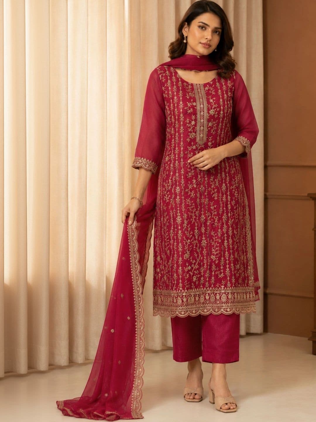 Anouk Women Ethnic Motifs Embroidered Regular Kurta with Trousers & With Dupatta - view 1