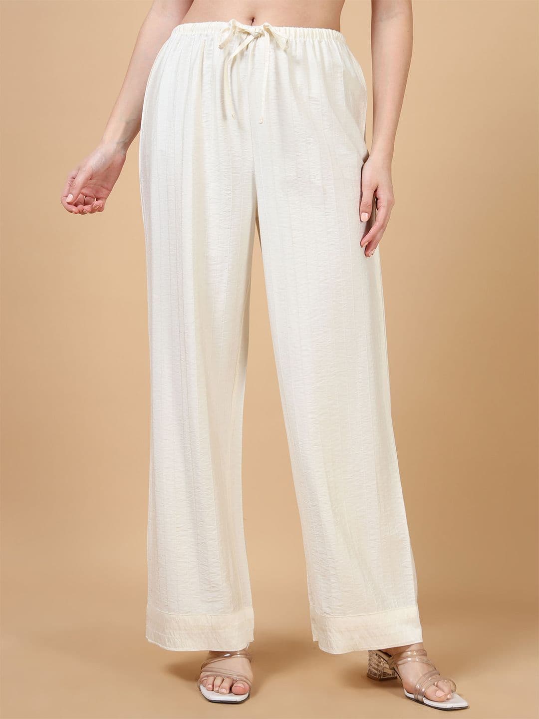 Glam & Chique Women Relaxed Fit Striped Palazzo Pants with Tie-Up Waist - view 1