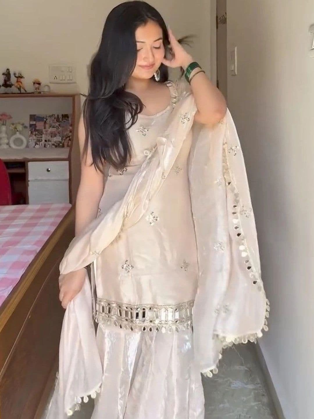Moda Rapido Women Ethnic Motifs Embroidered Regular Mirror Work Kurta with Sharara & With Dupatta - view 1