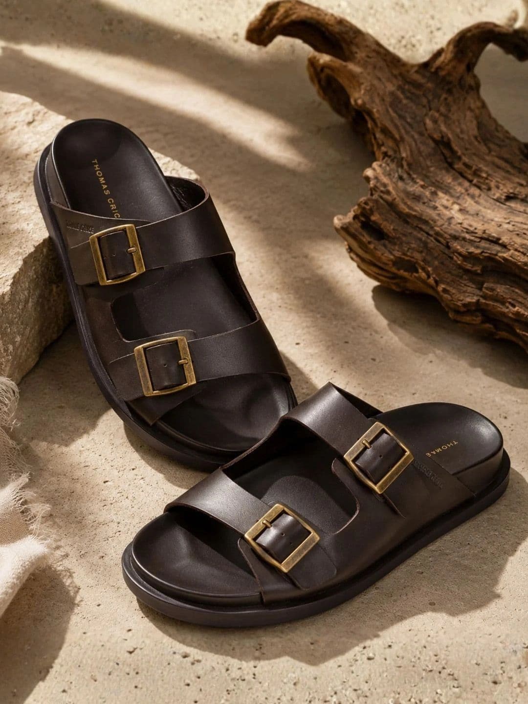 THOMAS CRICK Men Brown Leather Sandals - view 1