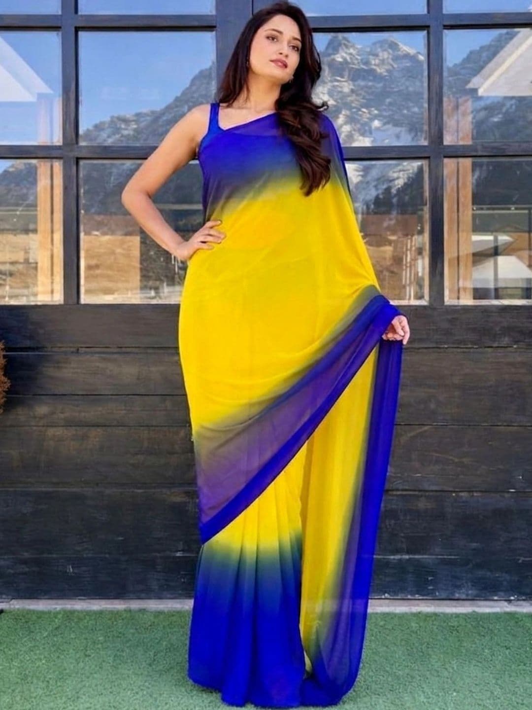 ANAND SAREES Ombre Poly Georgette Designer Saree - view 1