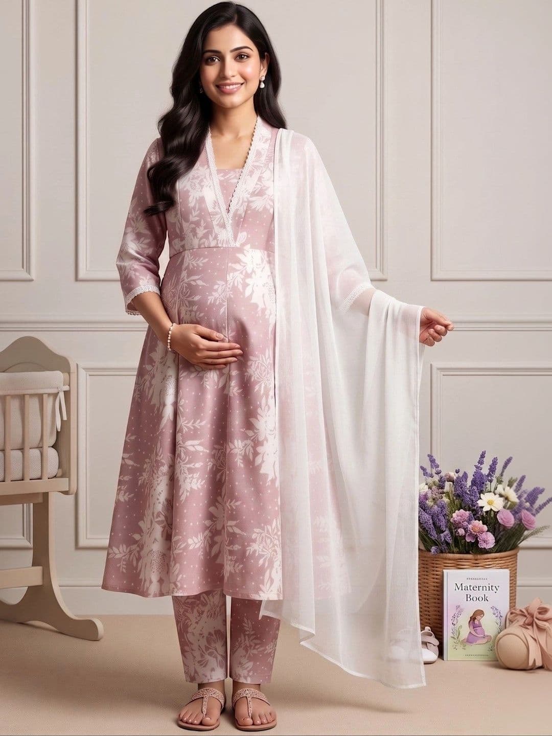 DUMMY SHAPE Women Floral Printed Pleated Kurta with Trousers & With Dupatta - view 1