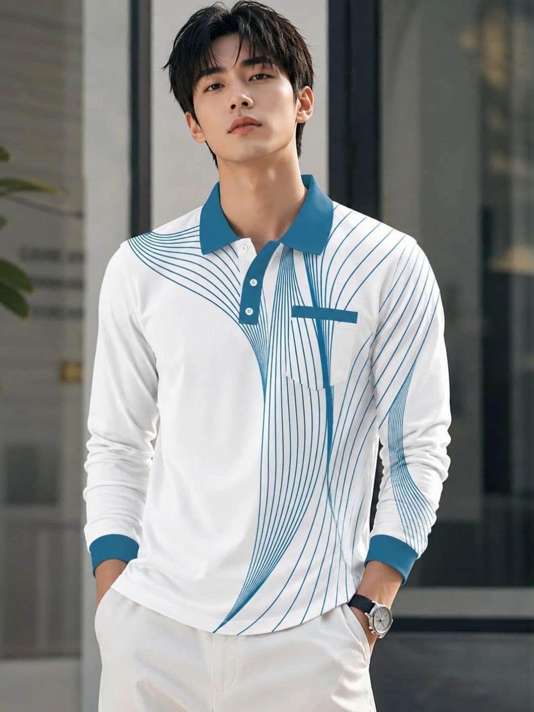 HERE&NOW Men Printed Polo Collar Pockets T-shirt - view 1
