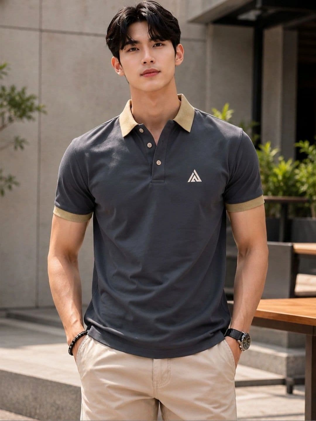 HERE&NOW Men Brand Logo Colourblocked Polo Collar T-shirt - view 1