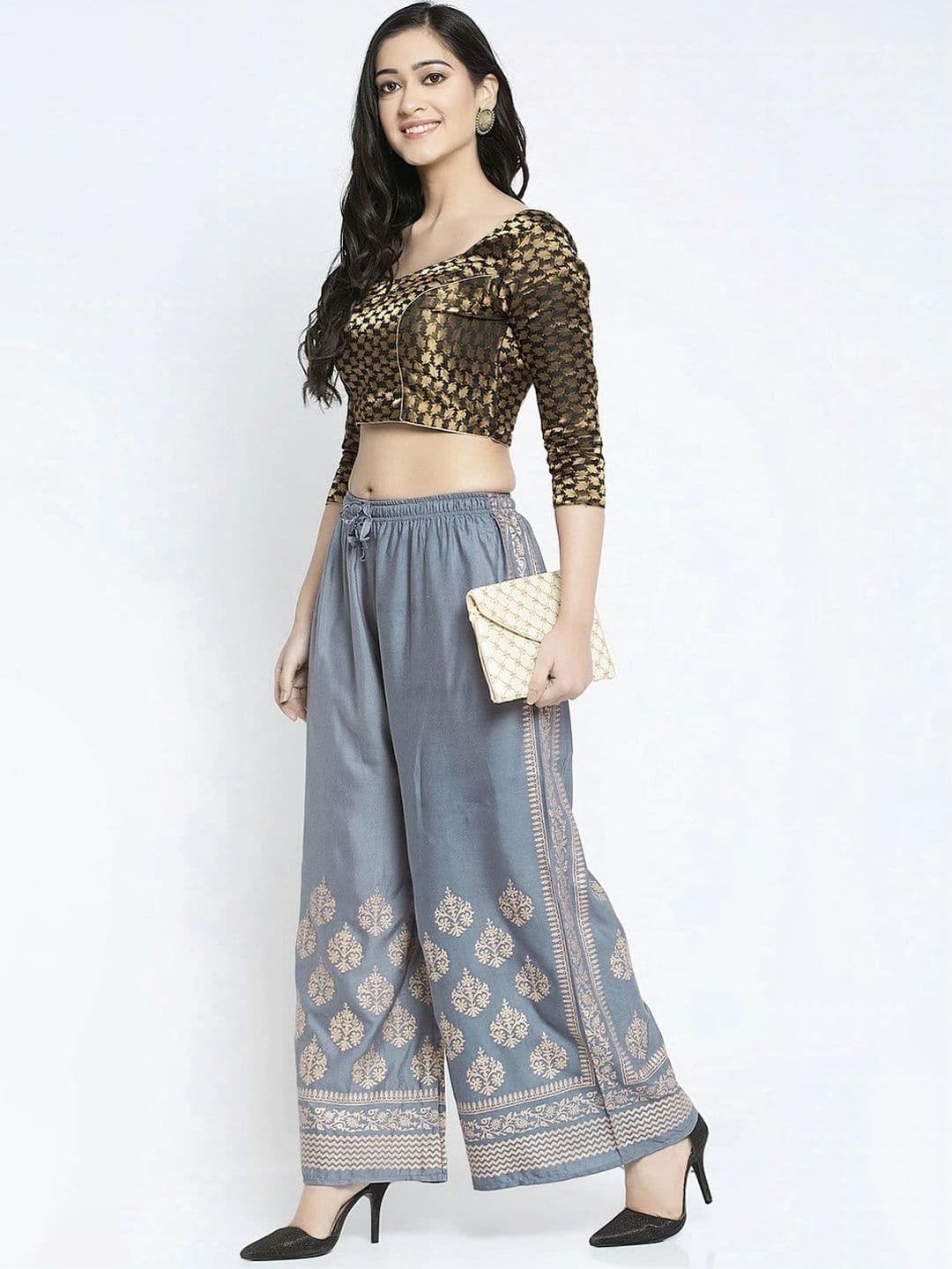 OMAYA Women Ethnic Motifs Printed Knitted Ethnic Palazzos - view 1