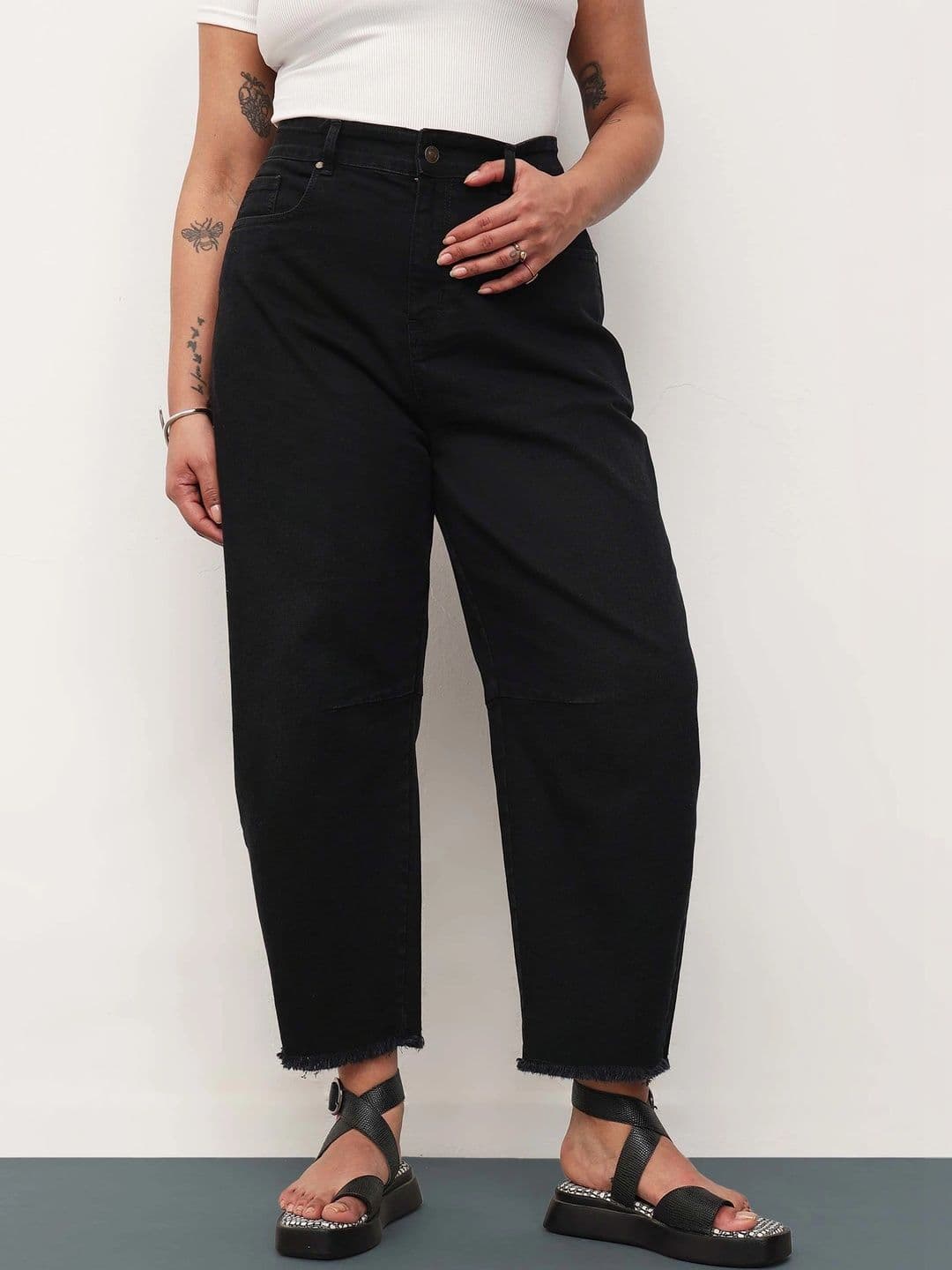 SASSAFRAS Curve Women High-Rise Low Distress Cuffed Hem Stretchable Jeans - view 1