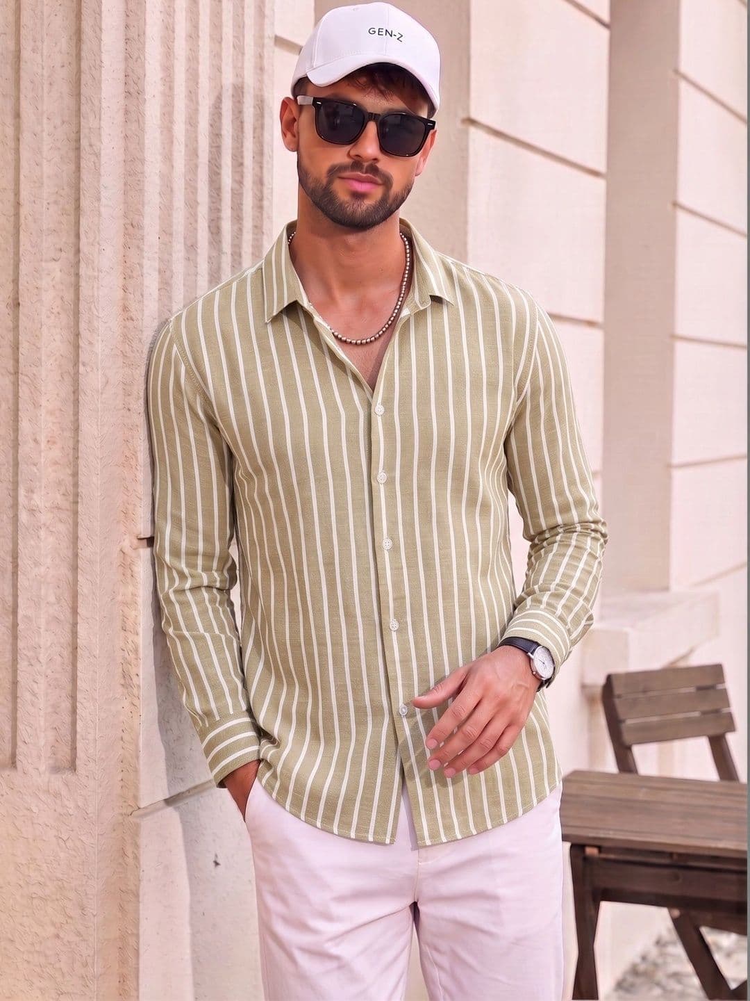Zombom Men Standard Striped Casual Shirt with Spread Collar - view 1