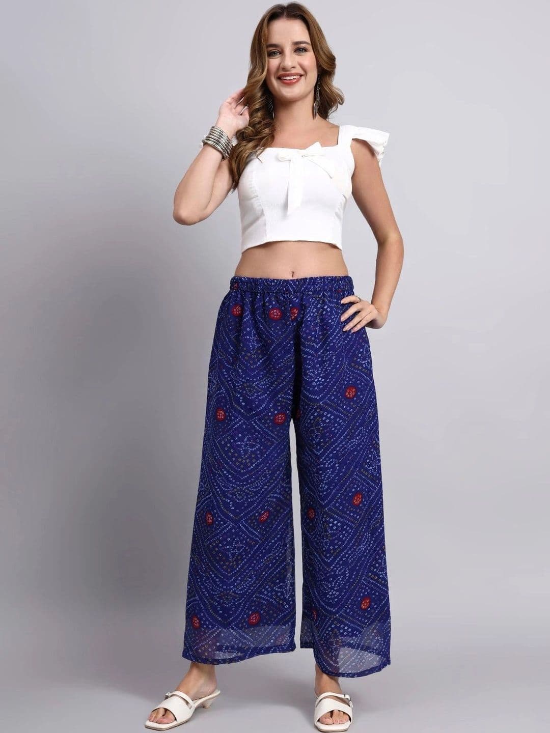 JDS LIFESTYLE Women Ethnic Motifs Printed Knitted Georgette Ethnic Palazzos - view 1