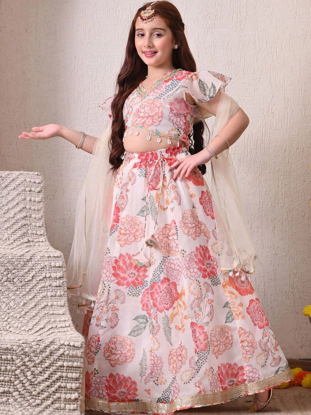 Indi-Loom Couture Girls Printed Ready to Wear Lehenga & Blouse With Dupatta - view 1
