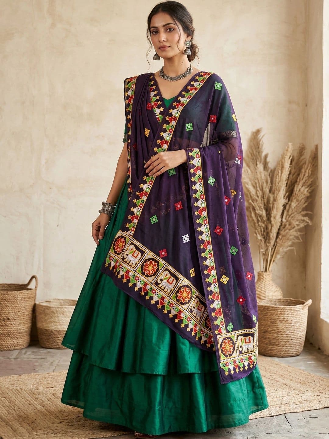 Komurr Ethnic Motifs Embroidered Dupatta with Mirror Work - view 1