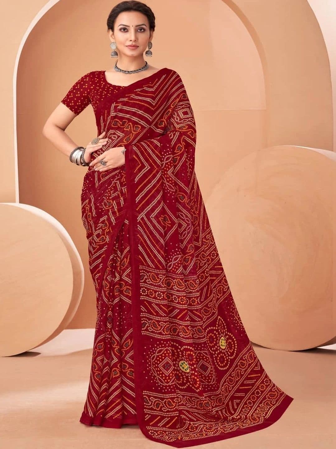 HERE&NOW Bandhani Pure Chiffon Bandhani Saree - view 1