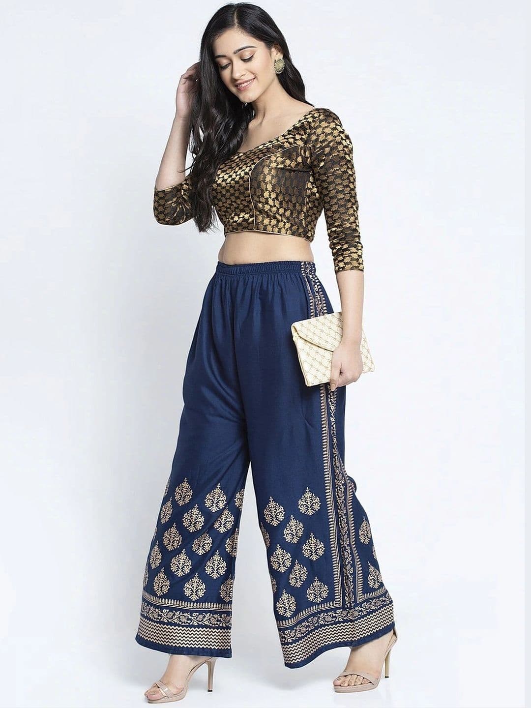 OMAYA Women Ethnic Motifs Printed Knitted Ethnic Palazzos - view 1