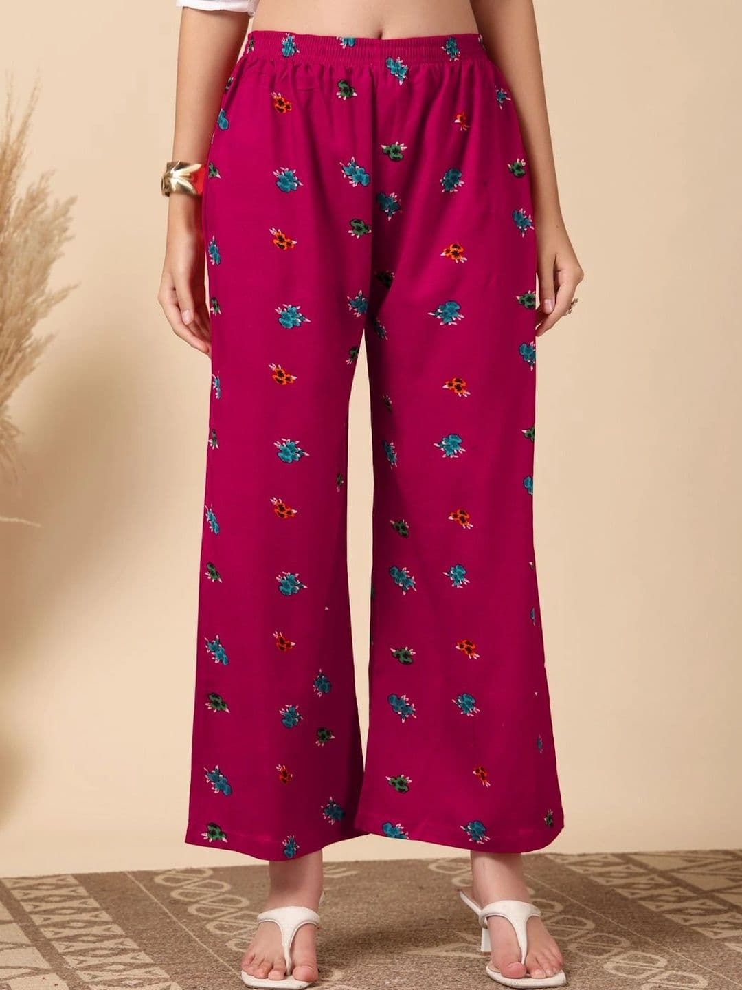KALINI Women Floral Printed Knitted Ethnic Palazzos - view 1