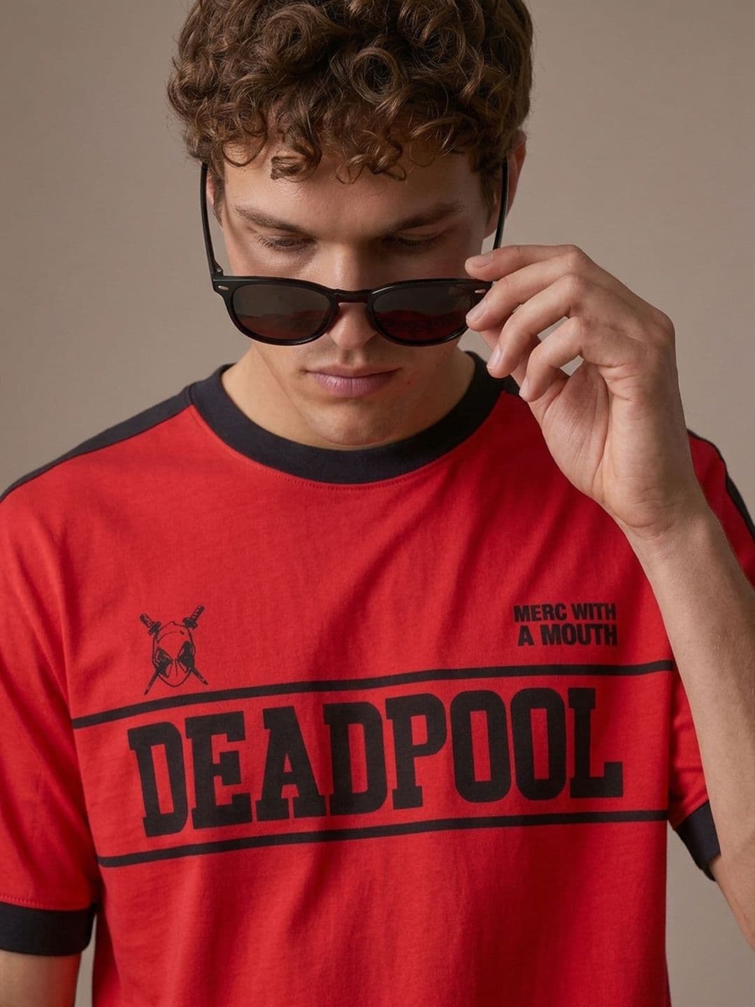 glitchez Deadpool Printed Relaxed Fit Drop-Shoulder Sleeves T-shirt - view 1