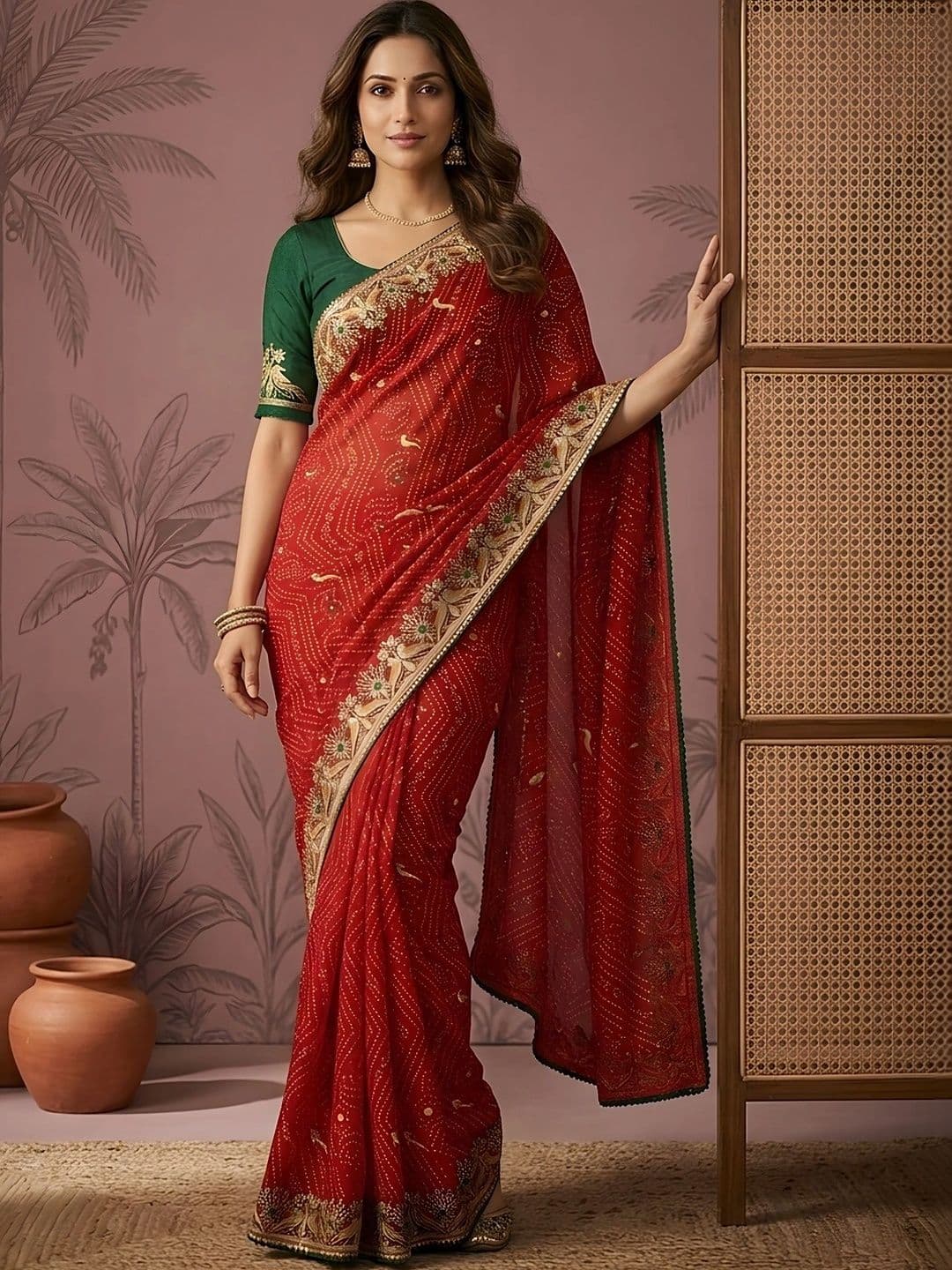 Sangria Bandhani Embroidered Pure Georgette Heavy Work Bandhani Saree - view 1