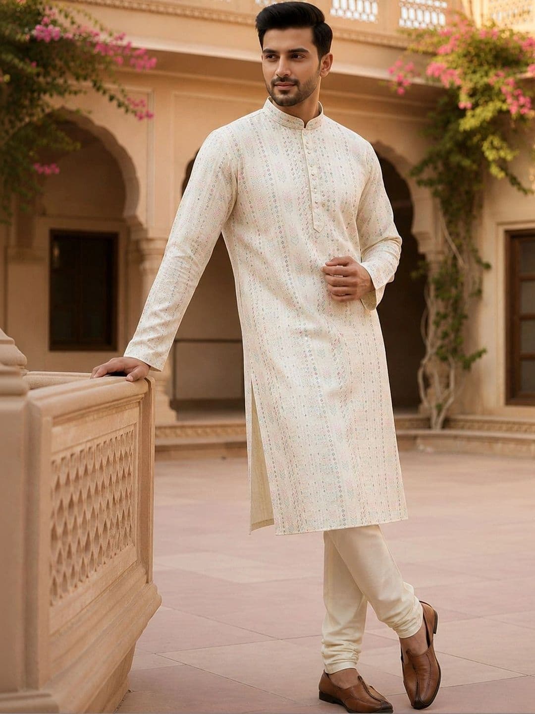 The Dapperman Men Ethnic Motifs Embroidered Thread Work Kurta - view 1
