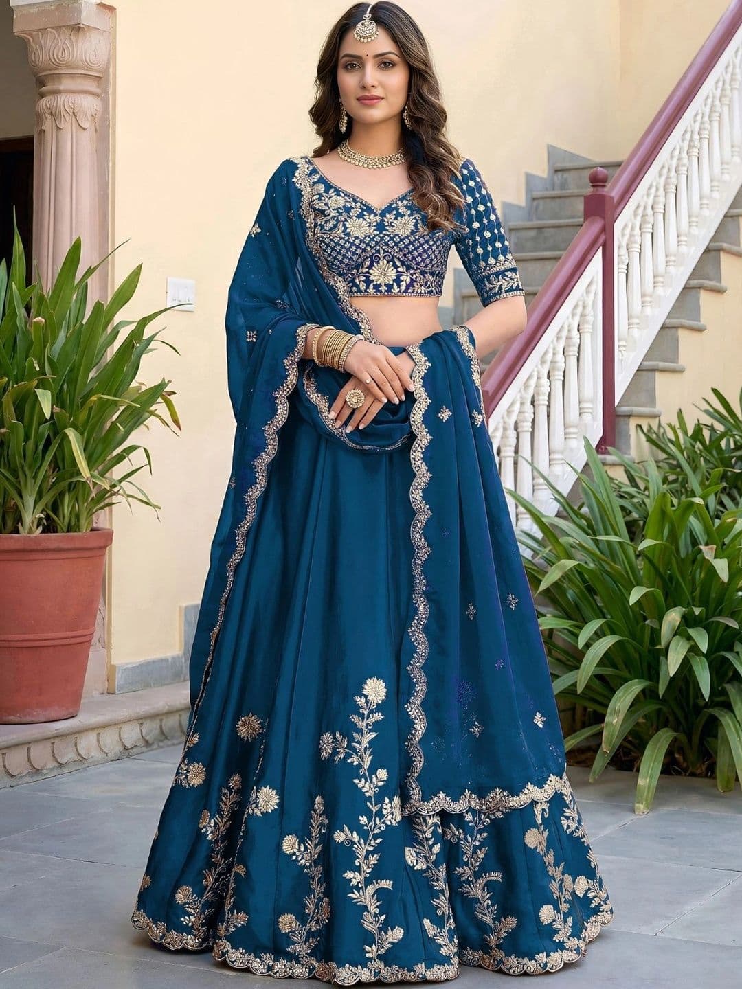 Fusionic Embroidered Semi-Stitched Lehenga & Blouse With Dupatta - view 1