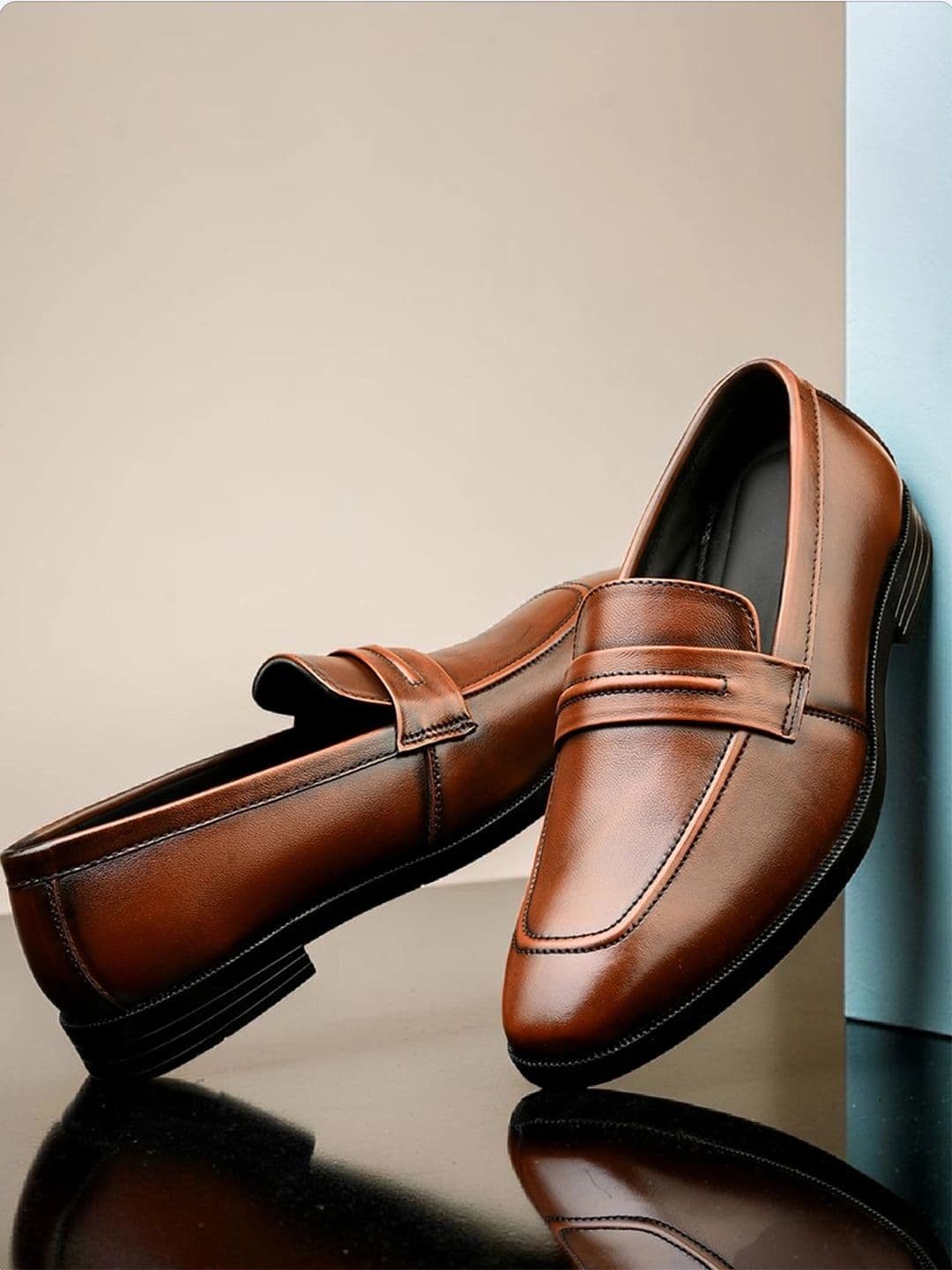 House of Pataudi Men Leather Round Toe Slip-On Formal Loafers - view 1