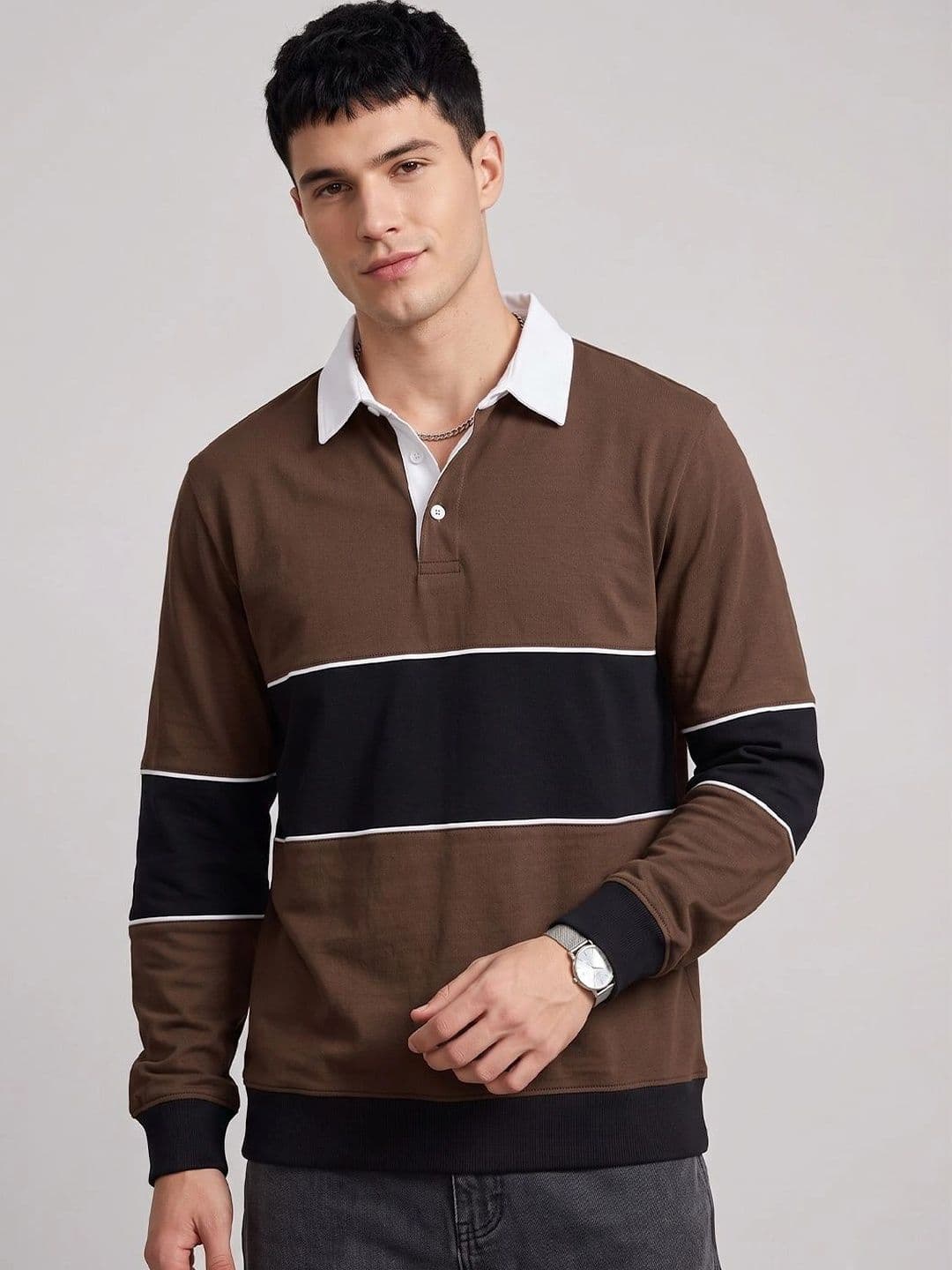 Roadster Men Colourblocked Polo Collar T-shirt - view 1