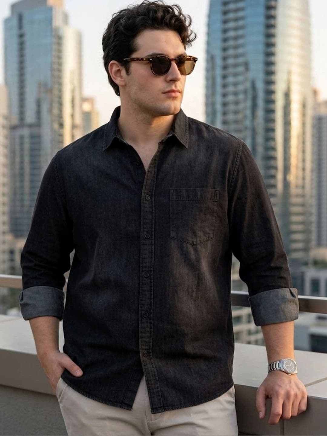 Urbano Plus Men Full Sleeve Regular Fit Casual Denim Shirt - view 1