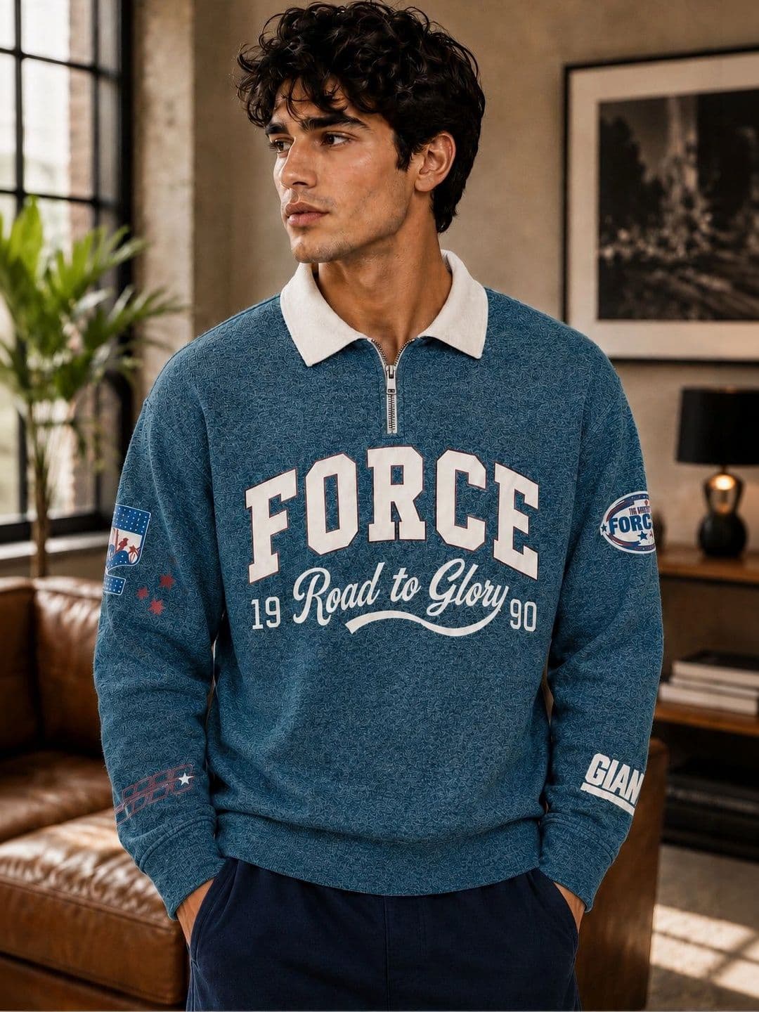 Force Men Typography Printed Polo Collar Pockets T-shirt - view 1