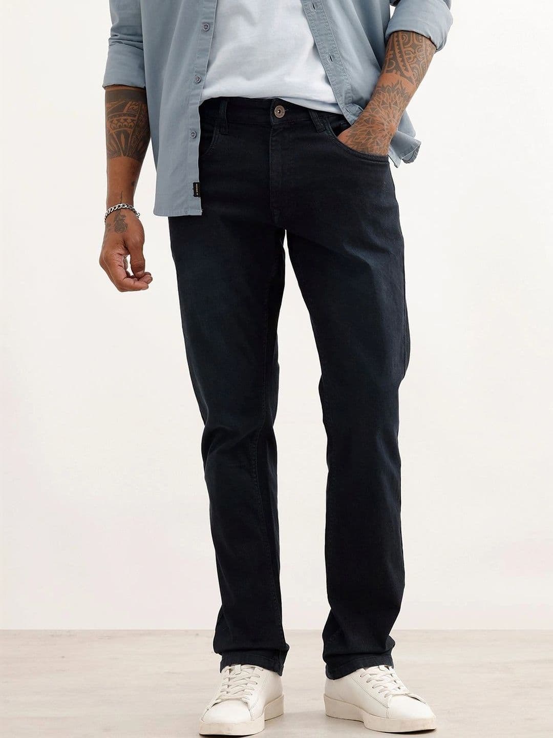 WROGN Men Straight Fit Mid-Rise Stretchable Jeans - view 1