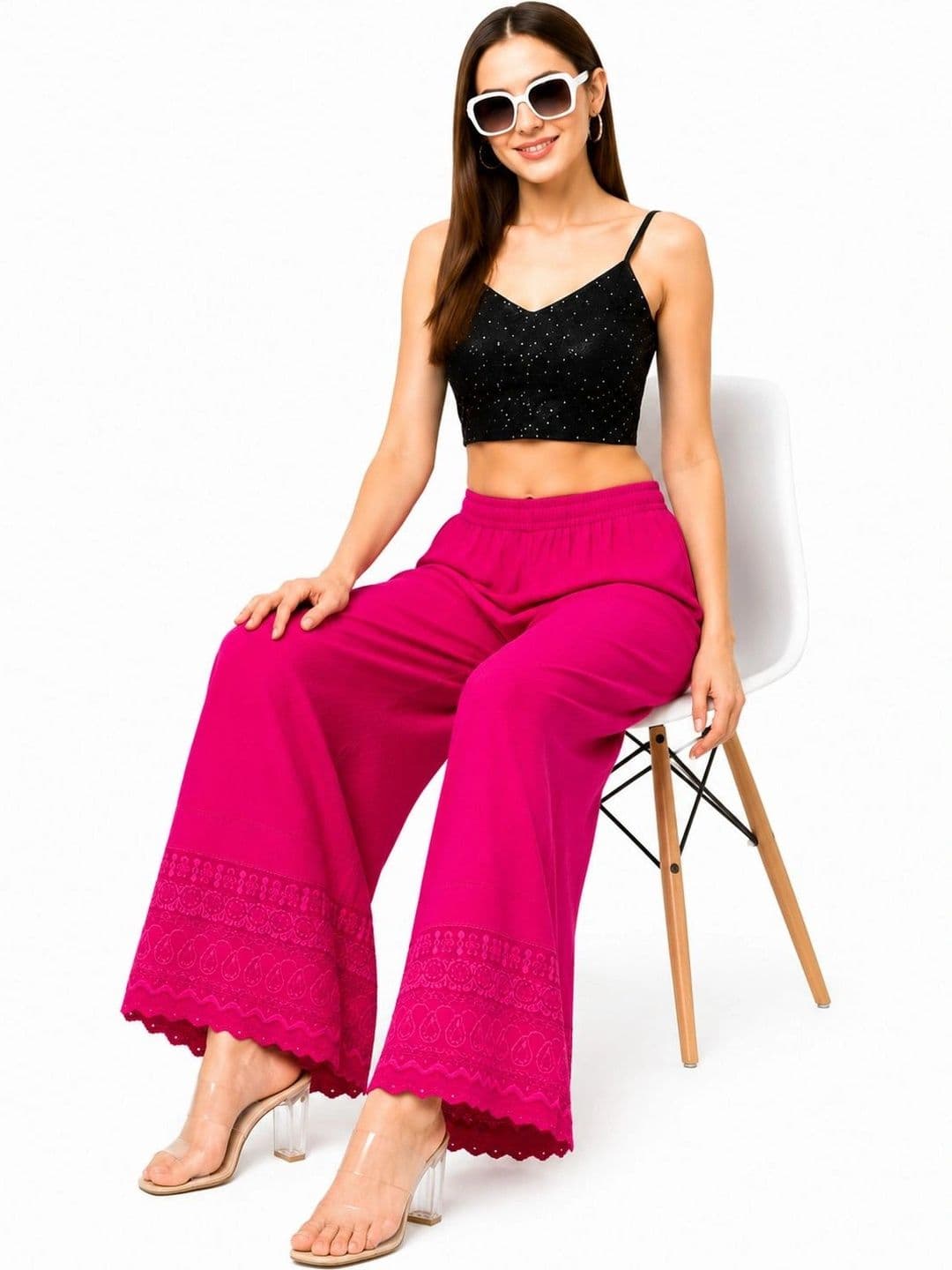 Thrifty Thread Women Embroidered Knitted Ethnic Palazzos - view 1