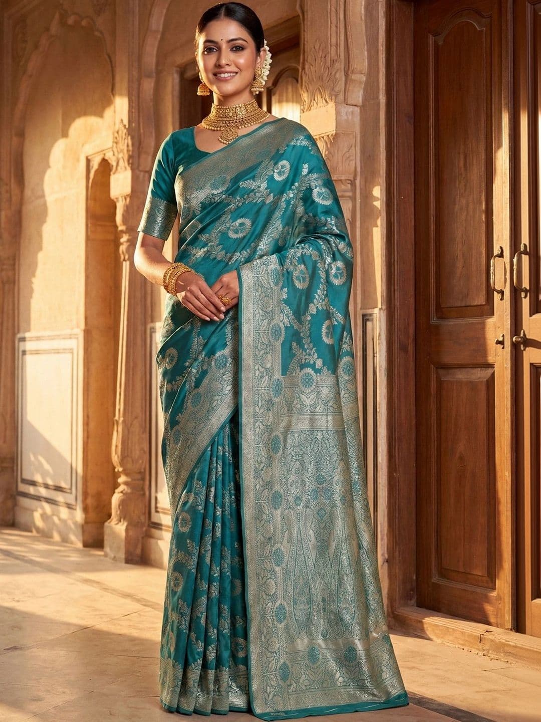 Mitera Woven Design Zari Silk Blend Designer Banarasi Saree - view 1
