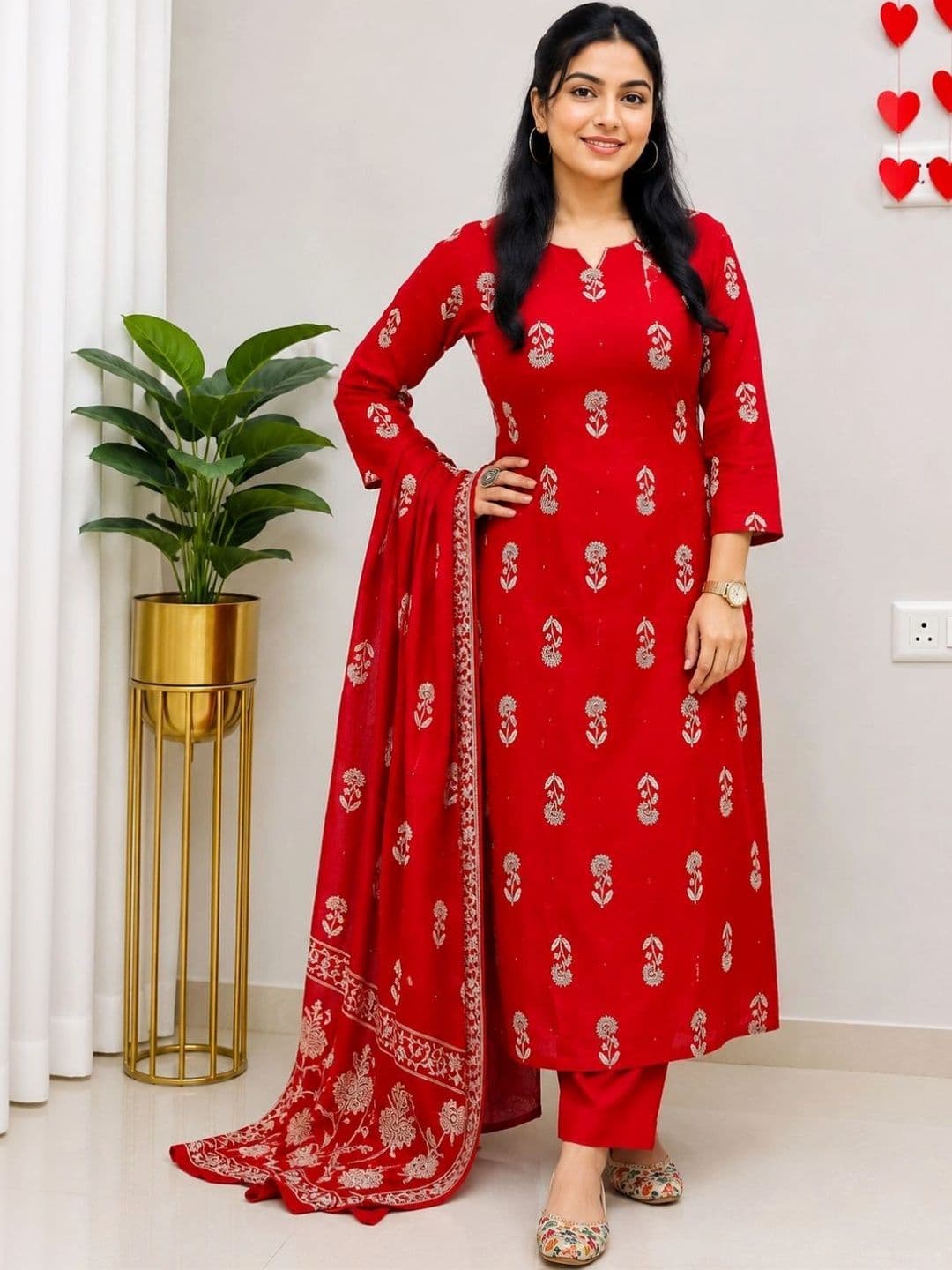 sanganerkurtiwala Women Floral Embroidered Regular Thread Work Kurta with Trousers & With Dupatta - view 1