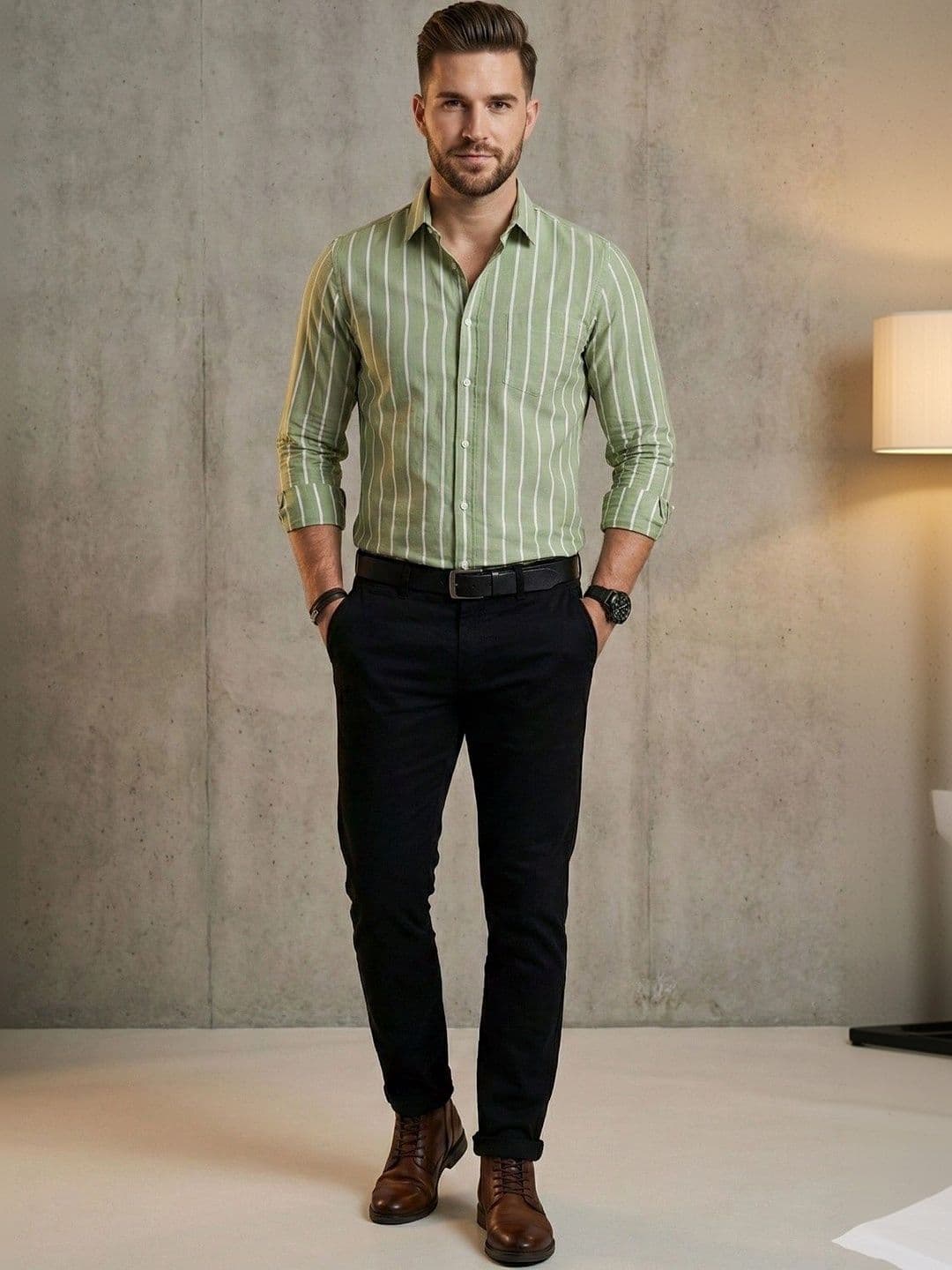 Studio-9 Men Classic Slim Fit Striped Casual Shirt - view 1