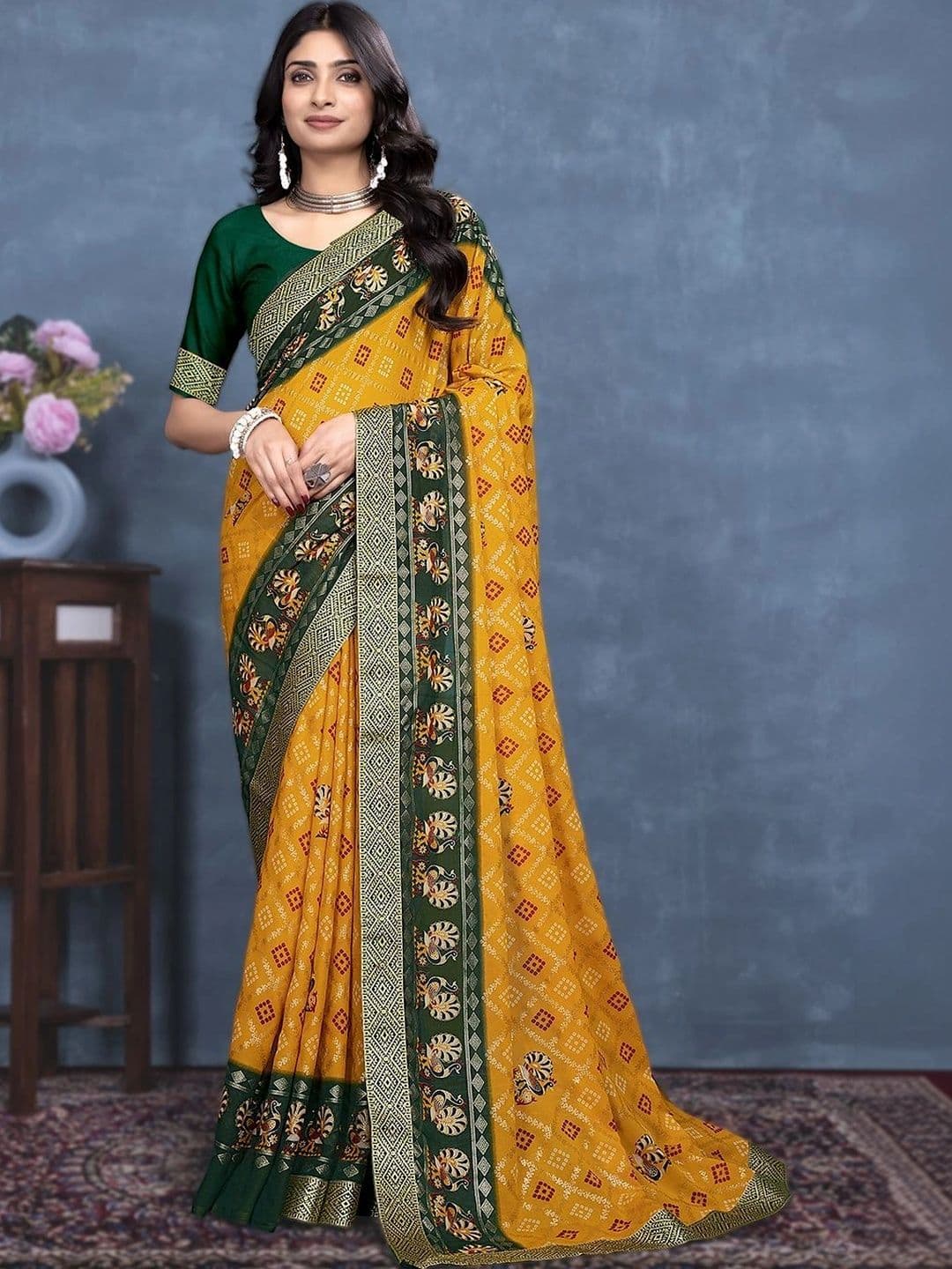 KANURIKAA Bandhani Zari Poly Georgette Designer Bandhani Saree - view 1