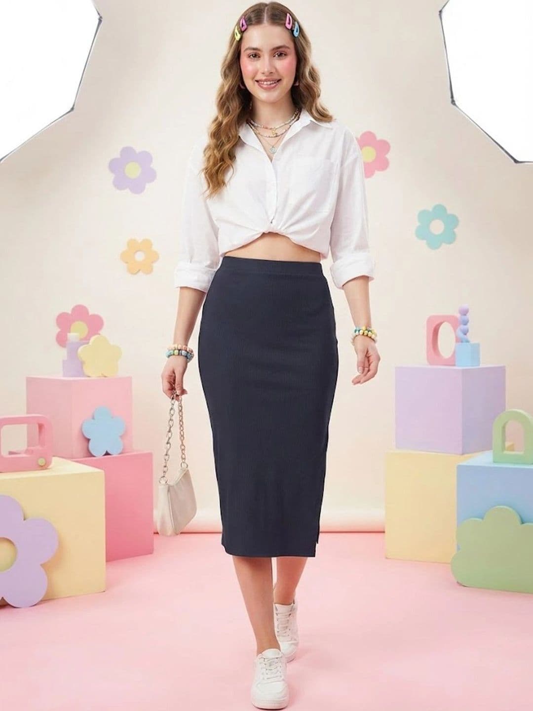 Neon Femme Women Side Slit Midi Straight Skirt - view 1