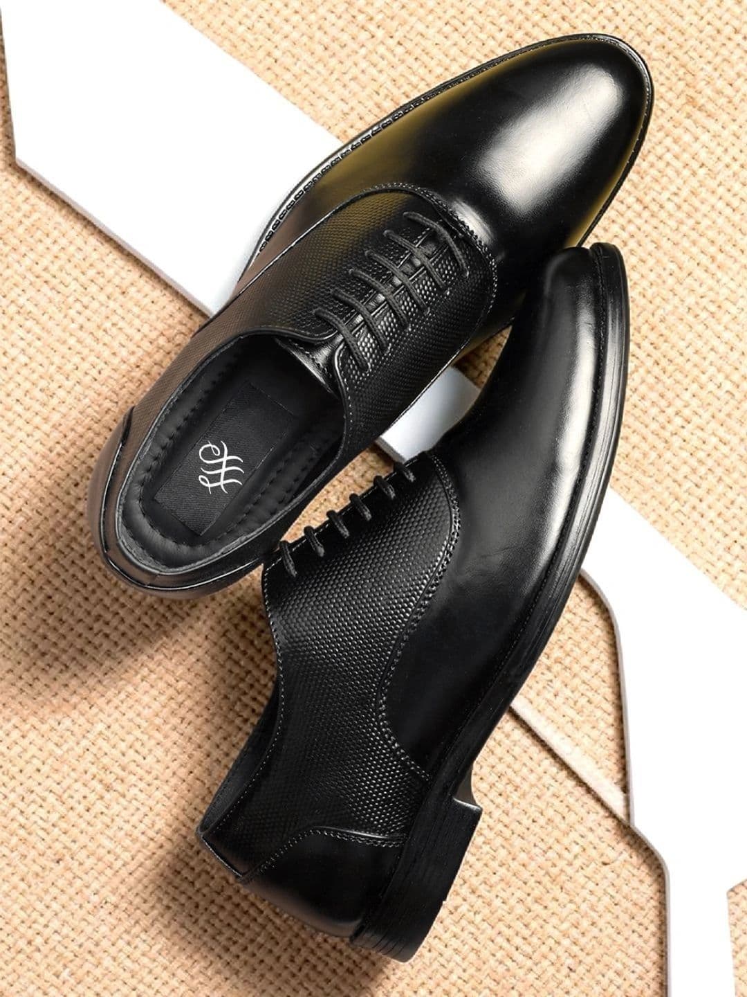 House of Pataudi Men Textured Leather Pointed Toe Lace-Ups Formal Oxfords - view 1