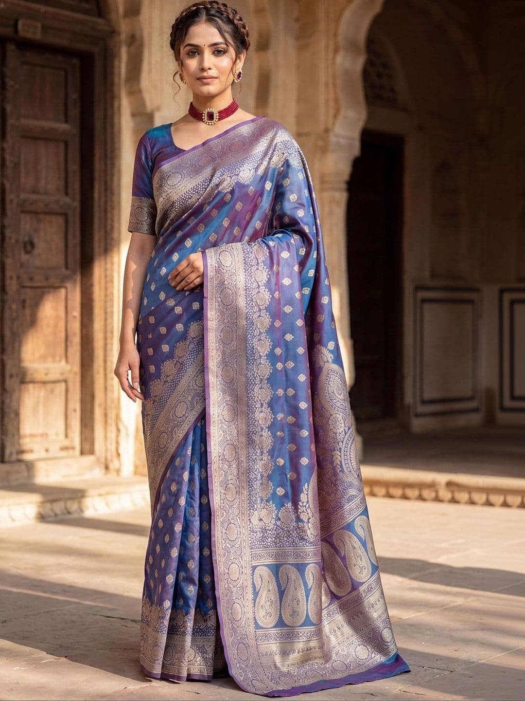 Mitera Woven Design Zari Silk Blend Designer Banarasi Saree - view 1