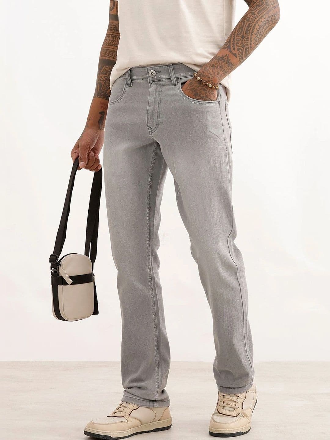 WROGN Men Straight Fit Mid-Rise Light Fade Stretchable Jeans - view 1