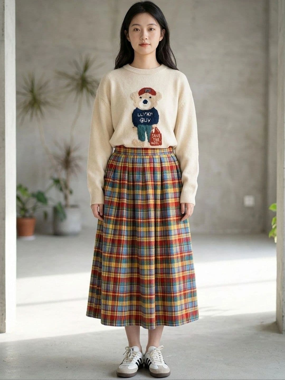Suo Women Checked Summer Checks Midi Flared Skirt - view 1
