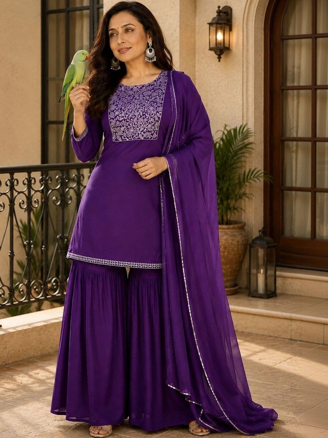SANTOPERA DESIGNER Women Ethnic Motifs Embroidered Regular Thread Work Kurta with Sharara & With Dupatta - view 1