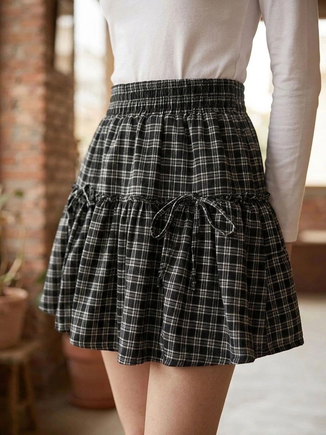Suo Women Checked Summer Checks Mini Flared Skirt - view 1