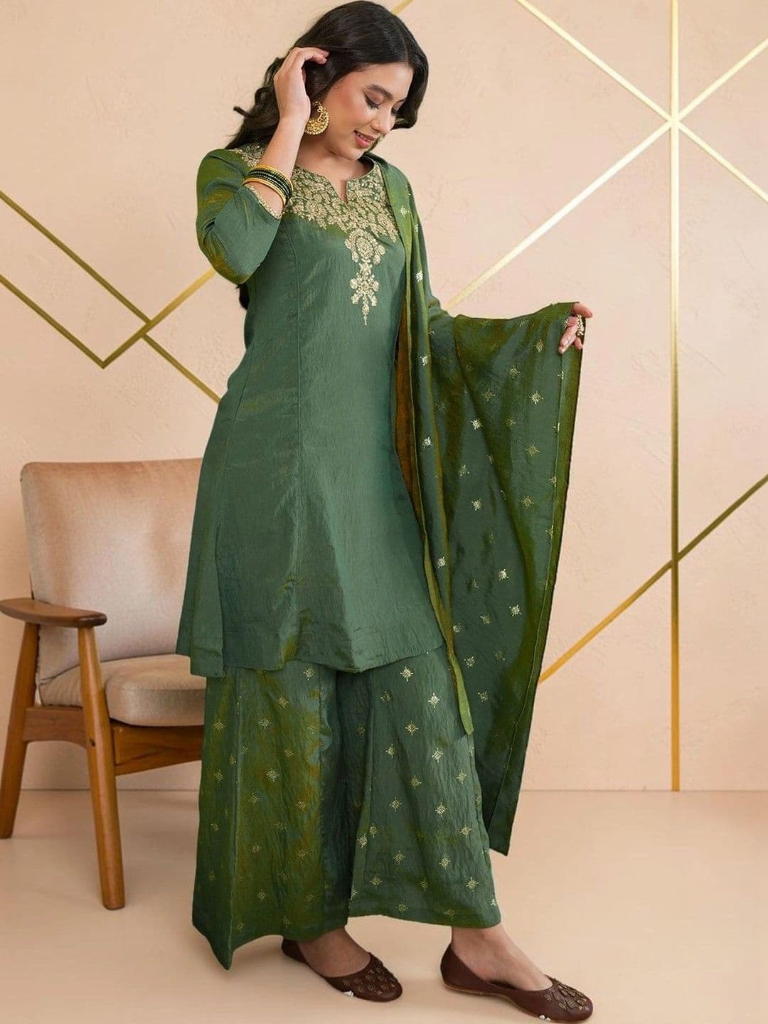 all about you Women Ethnic Motifs Embroidered Regular Kurta with Sharara & With Dupatta - view 1