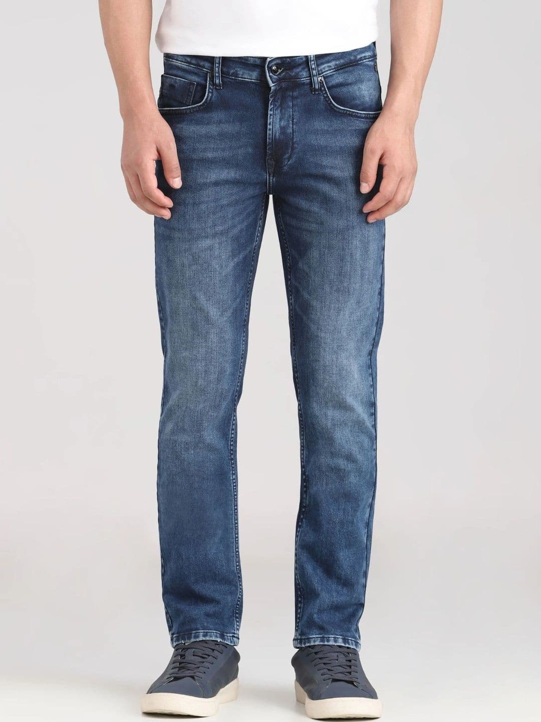 Global Jeans Men Regular Fit Mid-Rise Low Distress Jeans - view 1