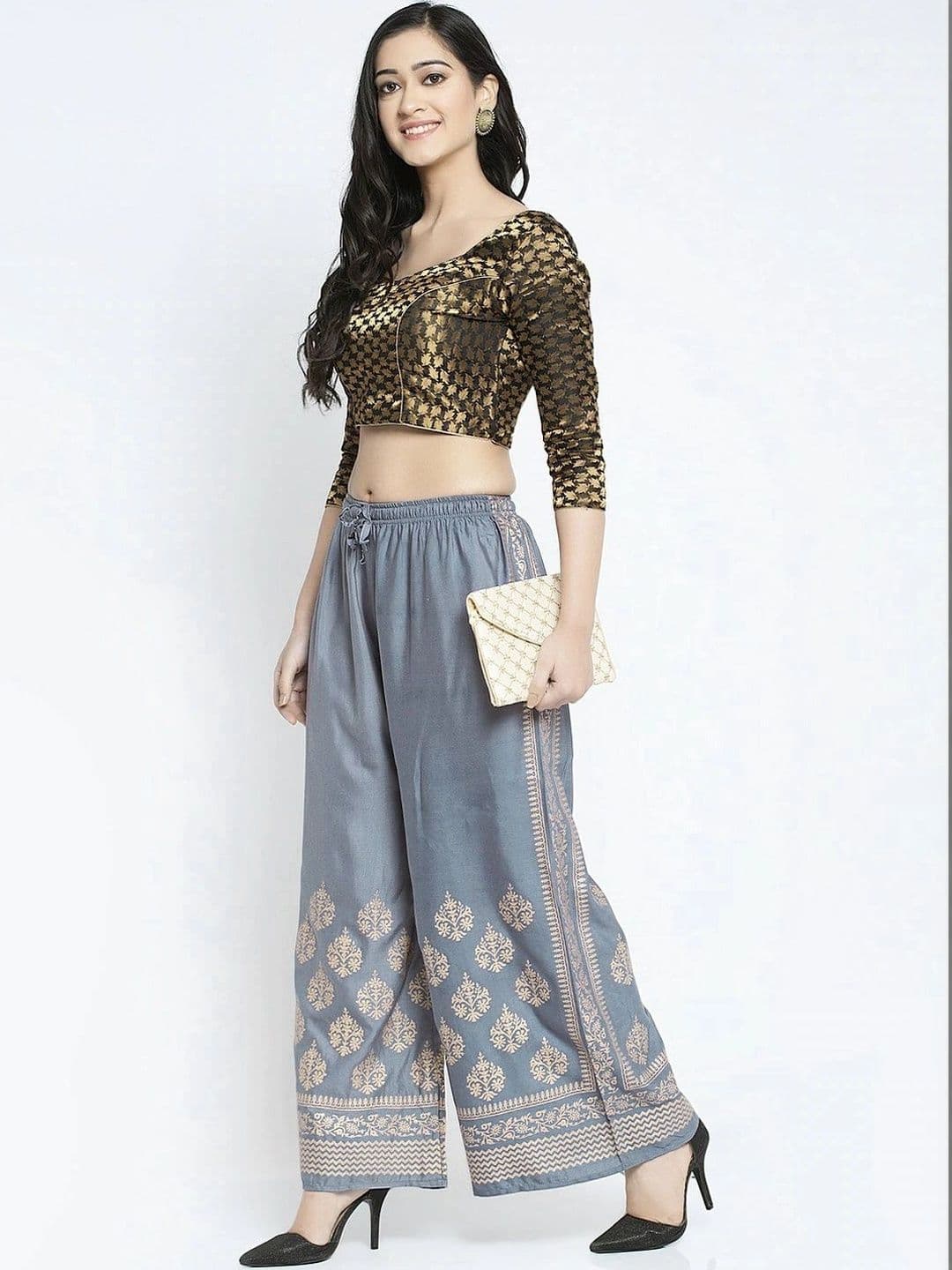 OMAYA Women Ethnic Motifs Printed Knitted Ethnic Palazzos - view 1