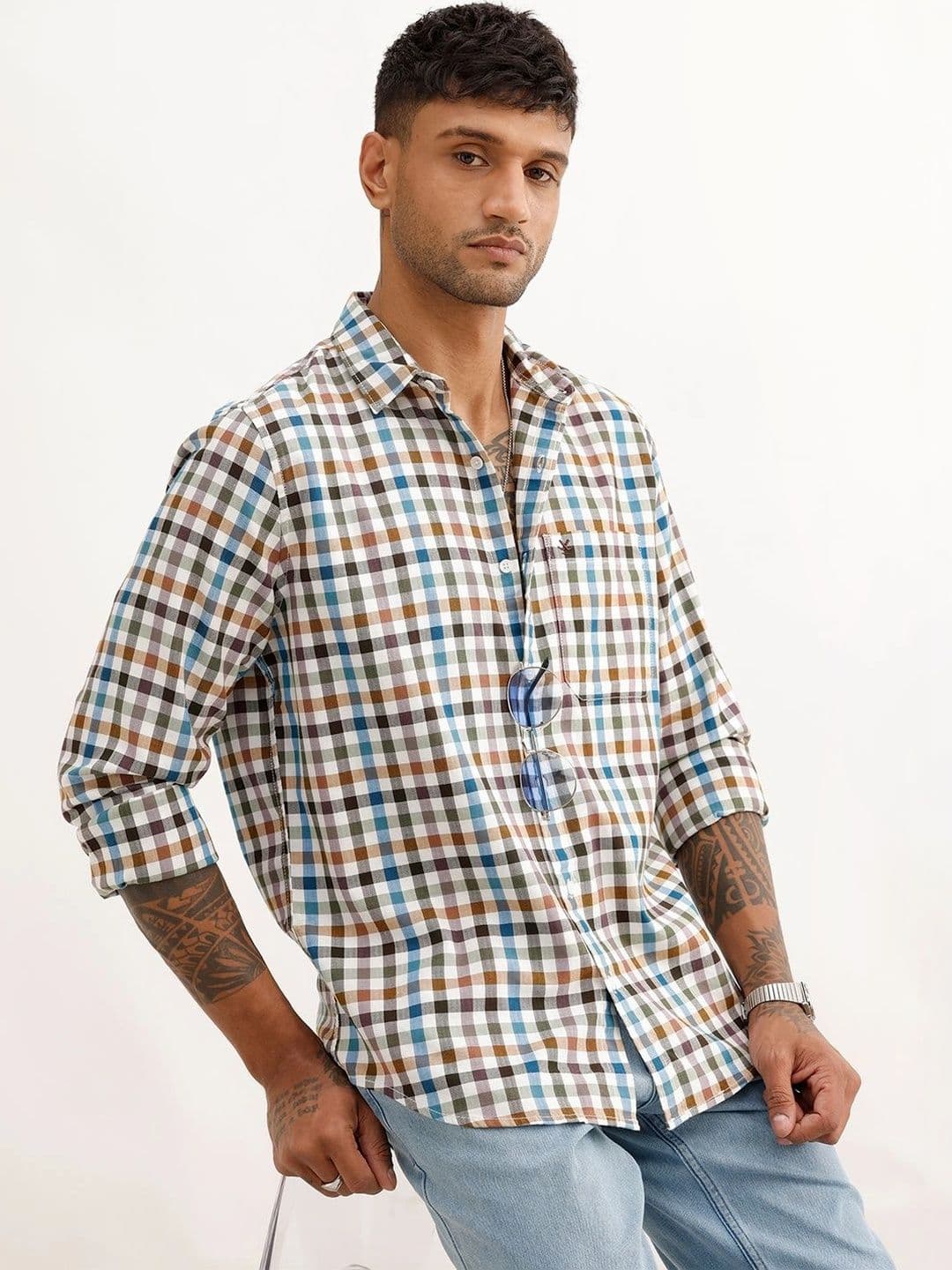 WROGN Men Slim Fit Gingham Checks Checked Casual Shirt - view 1