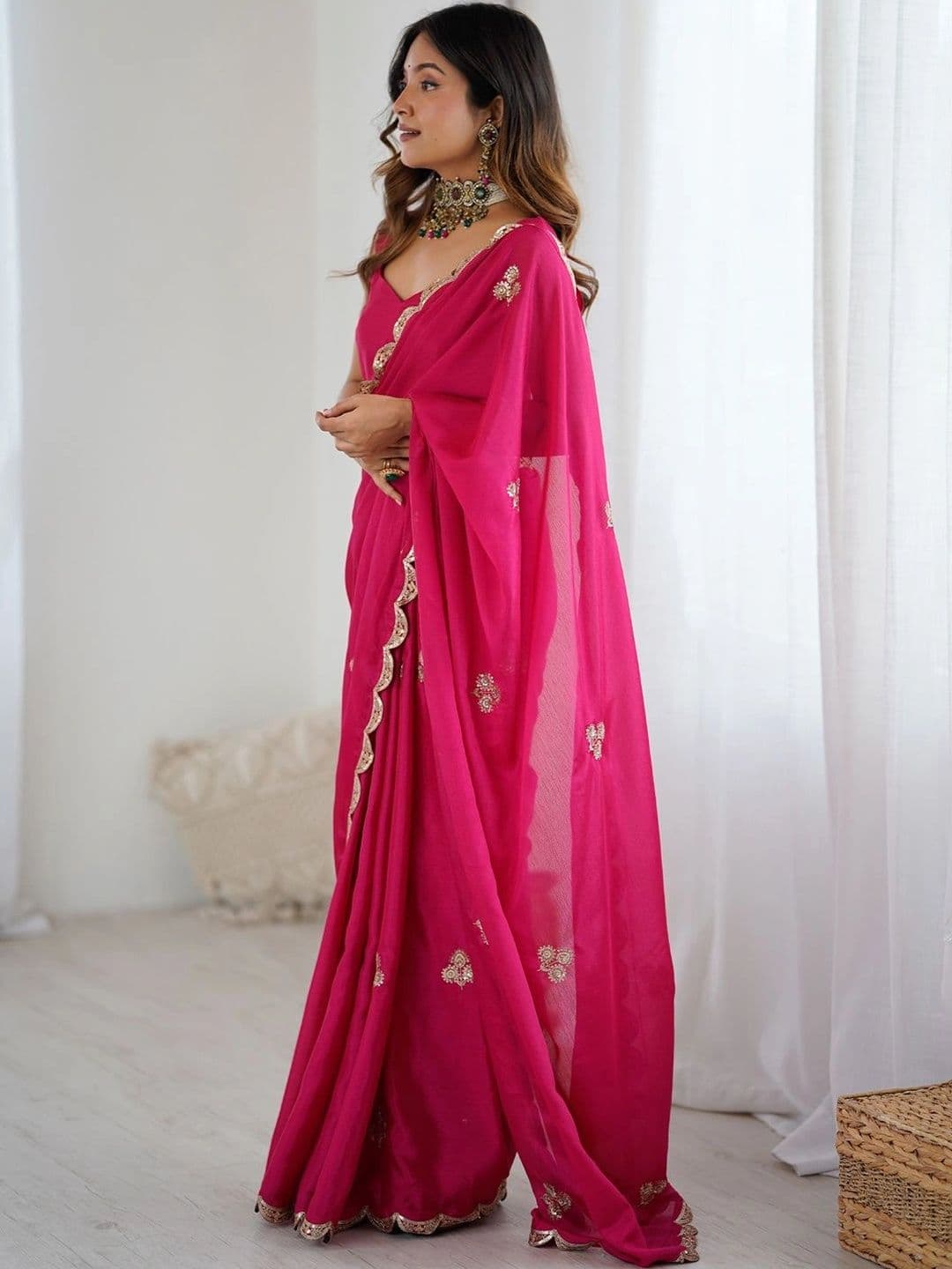 Sangria Embellished Sequinned Poly Chiffon Designer Saree - view 1