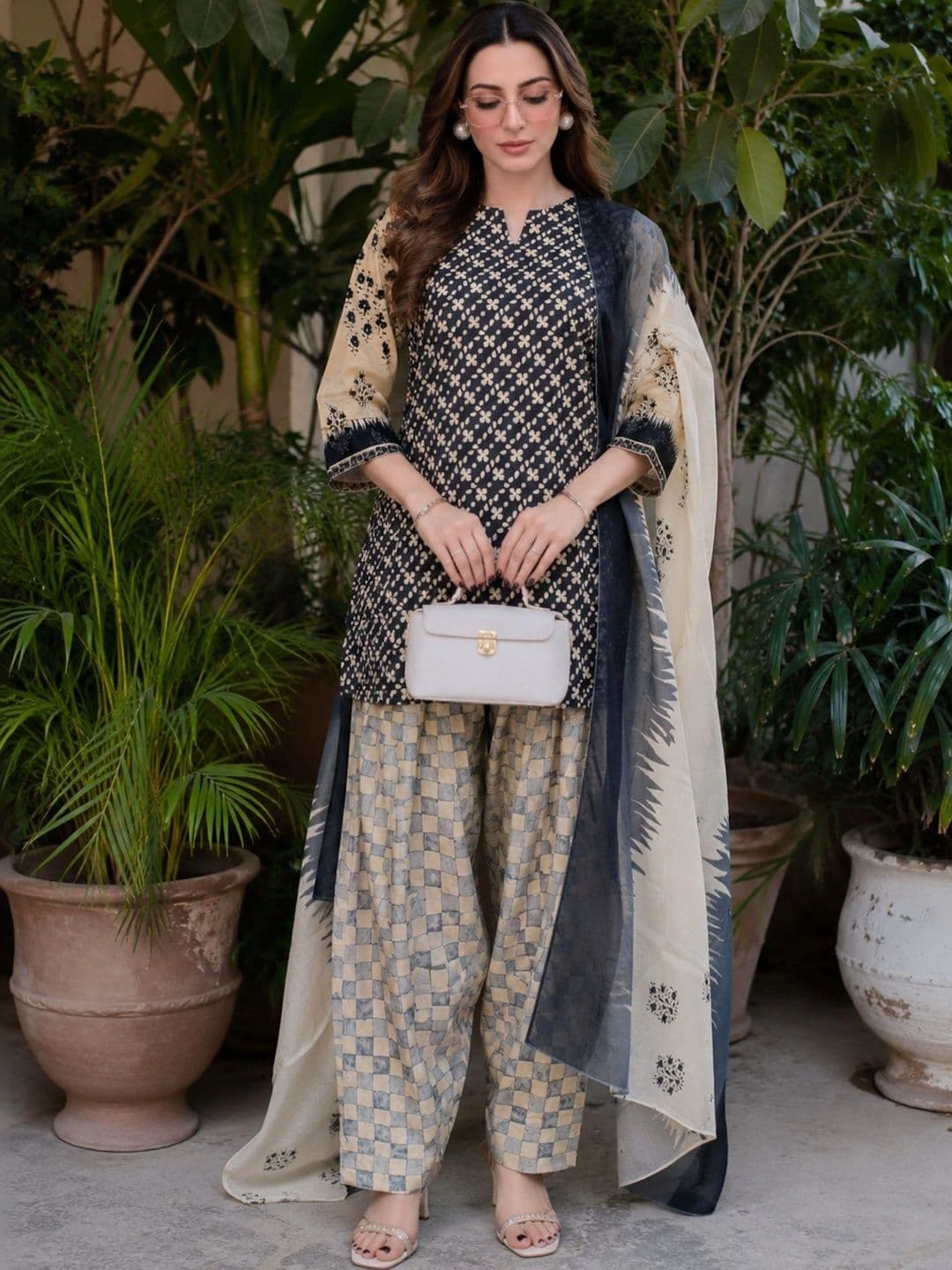 MAAND Women Ethnic Motifs Printed Regular Pure Cotton Kurti with Palazzos & With Dupatta - view 1