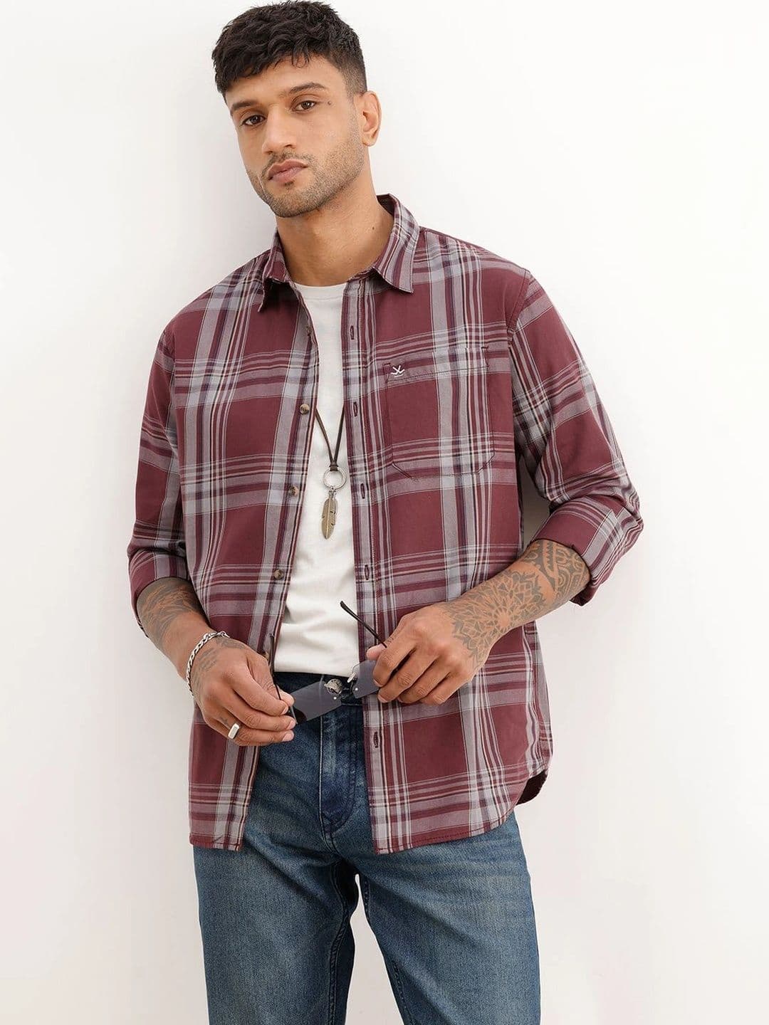 WROGN Men Slim Fit Tartan Checks Checked Casual Shirt - view 1