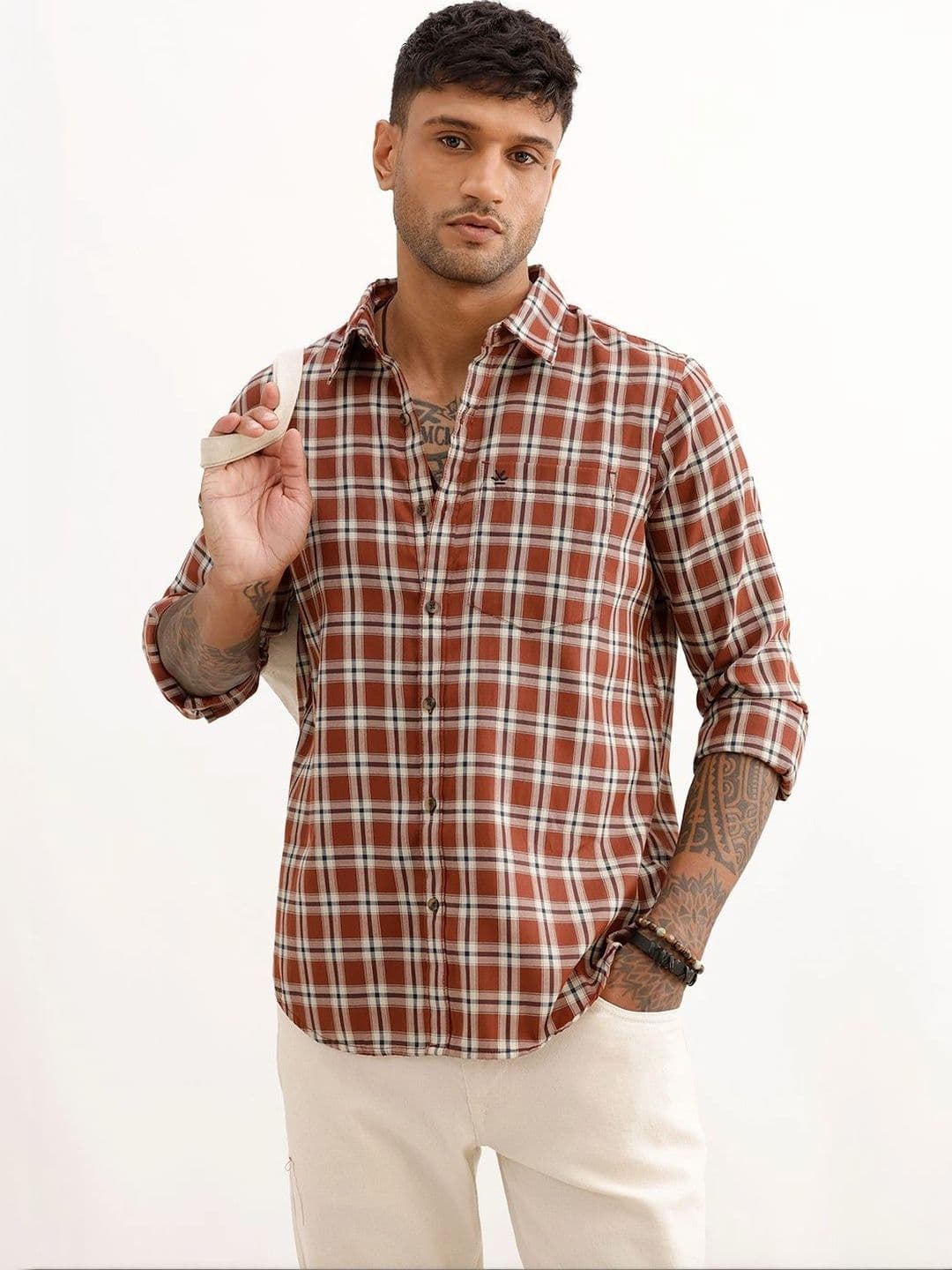 WROGN Men Slim Fit Tartan Checks Checked Casual Shirt - view 1