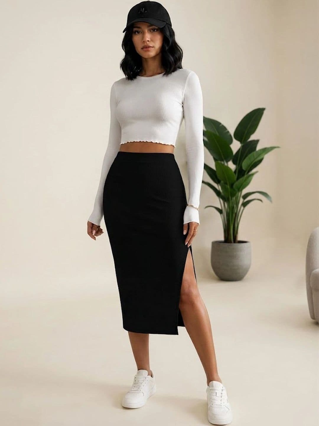Neon Femme Women Side Slit Midi Straight Skirt - view 1