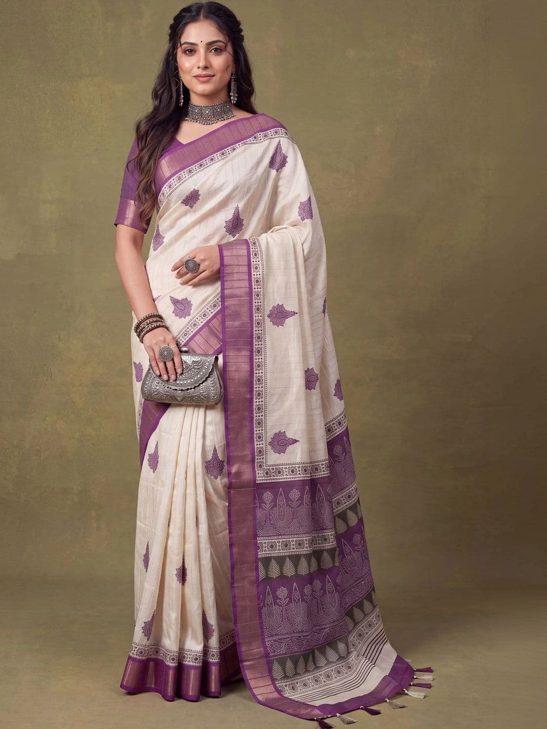 Sangria Ethnic Motifs Zari Silk Cotton Designer Tussar Saree - view 1