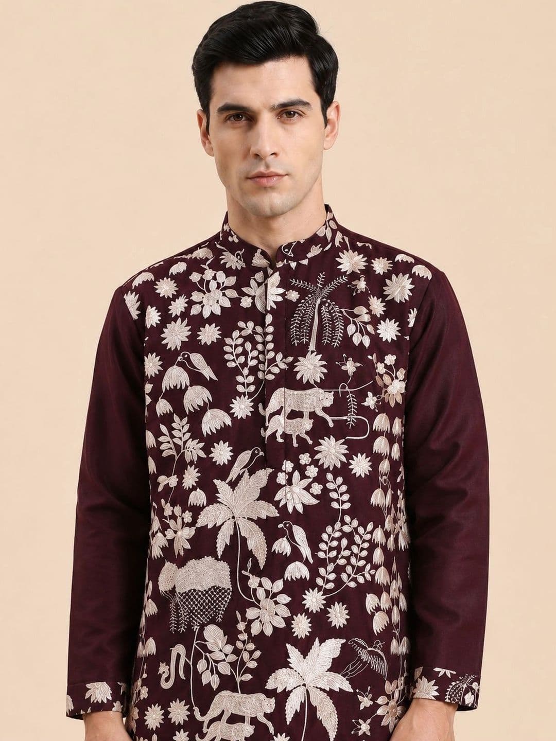 House of Pataudi Men Ethnic Motifs Thread Work Grandeur & Majestic Artwork Kurta - view 1