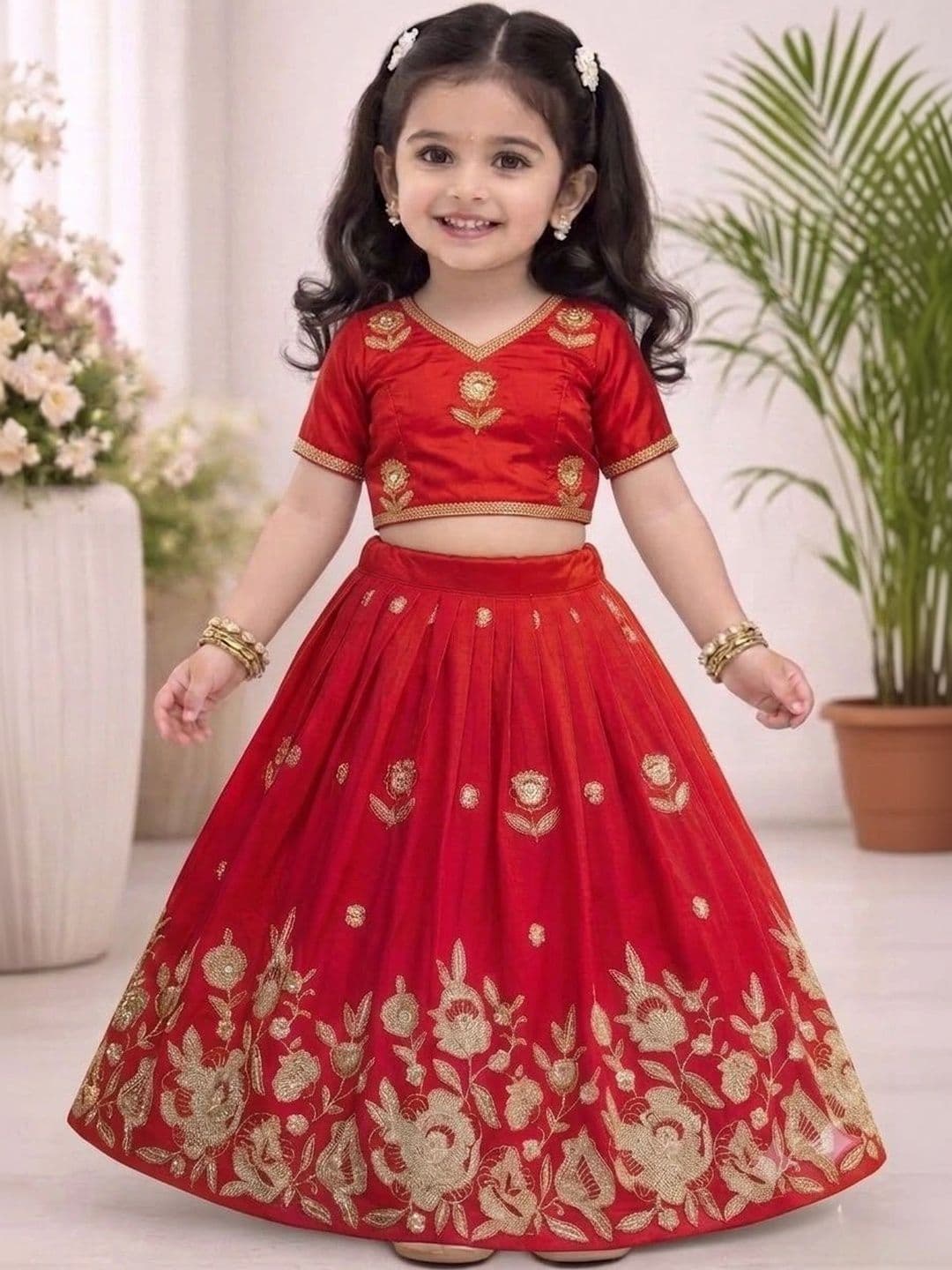 KALINI Girls Embroidered Thread Work Ready to Wear Lehenga & - view 1